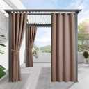 RYB HOME Outdoor Curtains for Patio Waterproof Block Sunlight Thermal Insulated Privacy Assured Thick Outside Curtains for Porch, Gazebo, Pergola, W52 x L84, Mocha, 1 Panel