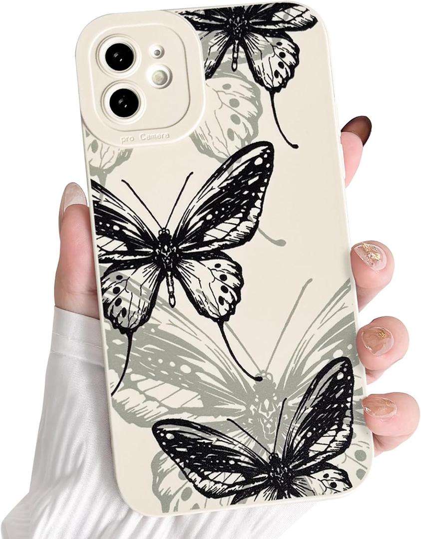 3 x NITITOP Compatible with iPhone 11 Case Cute Aesthetic Butterfly Pattern for Women Girls Soft TPU Shockproof Stylish Full Camera Protective Phone Cover - White