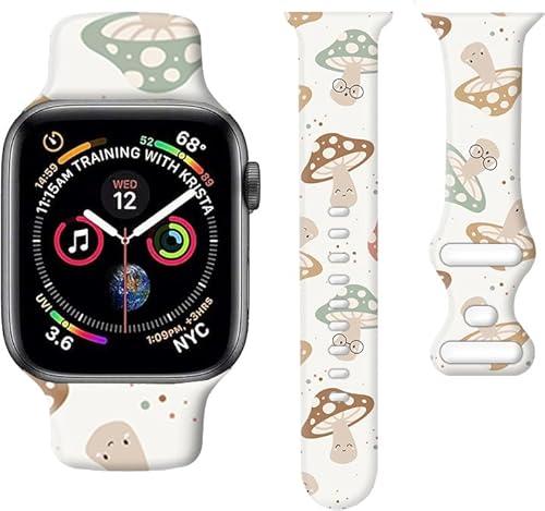 AFPRNK Compatible with iWatch Band 38mm 40mm 41mm 42mm for Women Girl, Cute Fadeless Replacement Strap for iWatch SE Series 10 9 8 7 6 5 Ultra(Cute Mushroom)