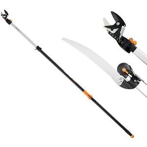 Fiskars 2-in-1 Extendable Tree Pruner and Pole Saw (Extends 7.9 - 12 feet) with Rotating Head, Pruning Stik Model with15-Inch Double-Grind Saw Blade, and Double Locking System