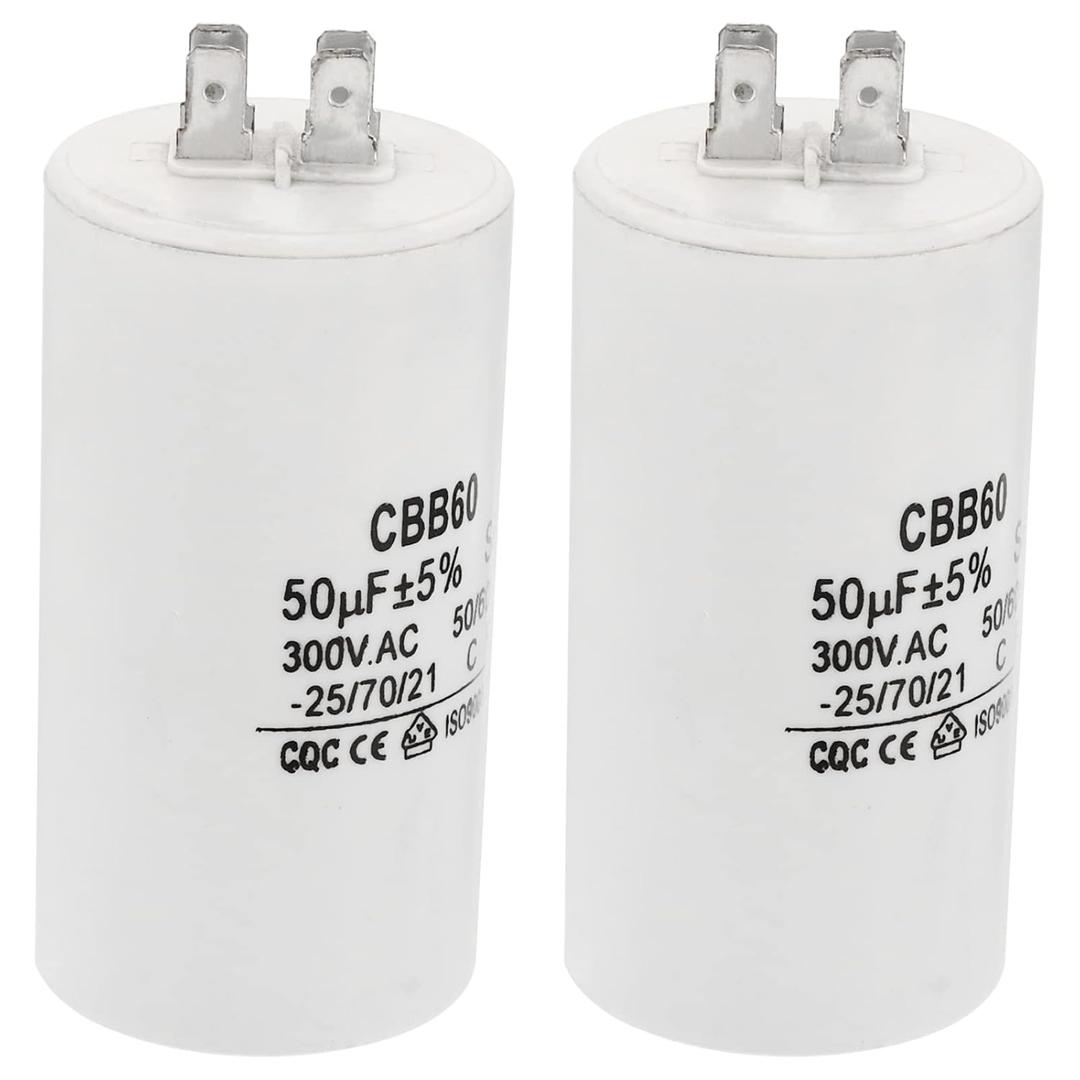 PATIKIL CBB60 50uF Running Capacitor,2Pcs AC 300V 4 pins 50/60Hz Cylinder 1.91 x 3.67inch for Water Pumps, Washing Machines Motor Start