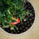 Christmas Tree Skirt, Black Velvet Tree Skirt, Xmas Part Decorations for Christmas Tree, with Plush Gold White Snowflake Christmas Tree Decoration, Tree Skirt Mat (35.4 Inch/90cm)
