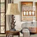Antler Table Lamps Set of 2 with USB A+C Ports 28" Tall Rustic Farmhouse Deer Bedside Lamps with Faux Leather Bell Shade for Bedroom Living Room Office Decor Western Cabin End Table Lamp, Pull Chain
