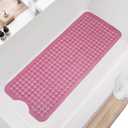 TEESHLY Bath Tub Shower Mat, Non Slip Bathtub Floor Liner Mats with Suction Cups and Drain Holes, Machine Washable Bathmat for Bathroom Floor Safety, 40 x 16 Inch, Clear Burgundy
