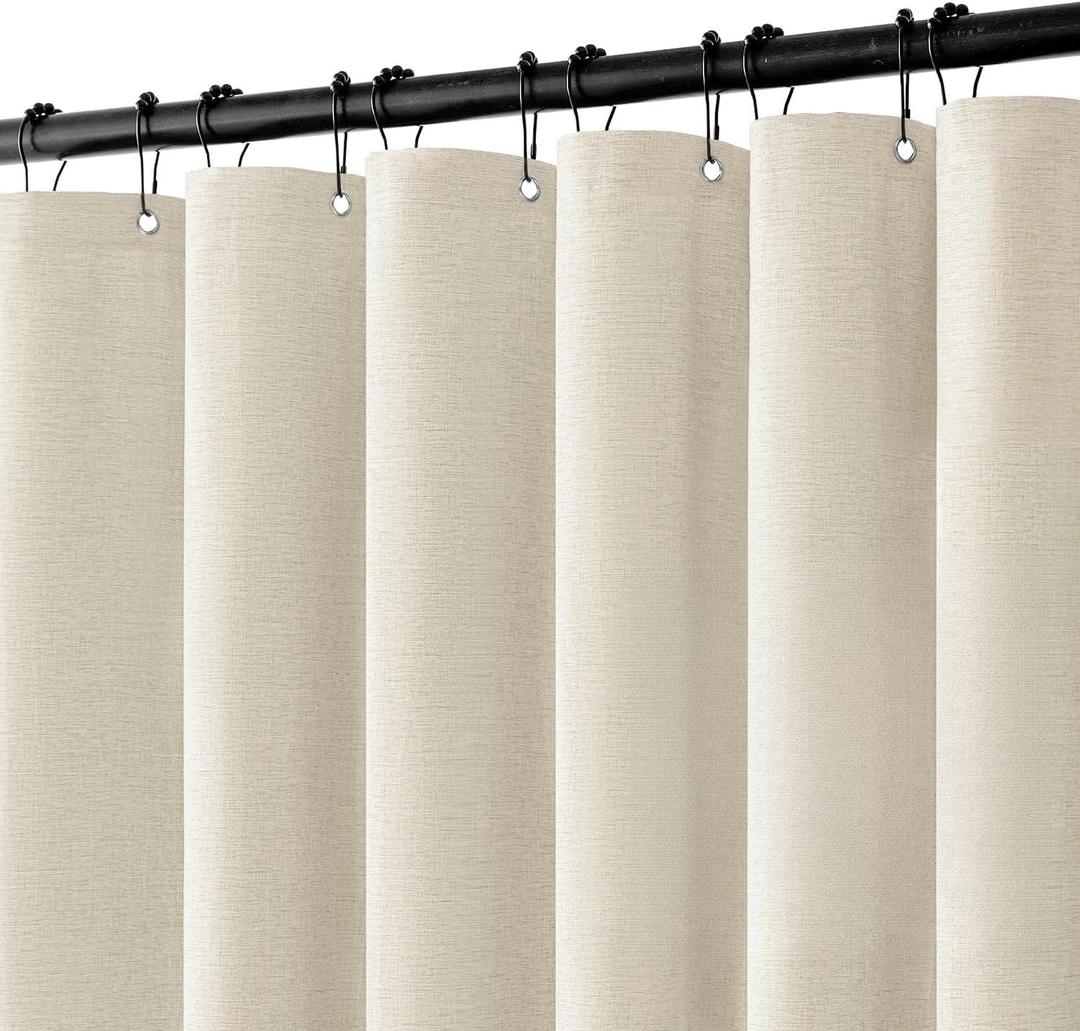 MIULEE Linen Shower Curtain with 12 Metal Hooks Modern Heavy Duty Washable Fabric Curtain Set Waterproof Thick Cloth Shower Curtains for Bathroom Bathtub Washable, W72*L72, Light Cream