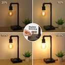 Industrial Table Lamp, Vintage Bedside Lamp with USB C and USB A Charging Ports, Dimmable Steampunk Office Lamp Metal Pipe Edison Reading Lamps for Bedroom, Dorm, Farmhouse Decor 6W LED Bulb Included