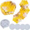 1 Set of Honeycomb Coaster Silicone Resin Mold with 4 Pcs Hexagon Shaped Epoxy Silicone Placemat Coasters Casting Molds Tray for Drinking Glasses Coffee Cup, 3D DIY Making Handmade Display Crafts