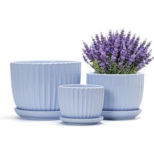 Ton Sin Sky Blue Ceramic Flower Pots, 4"+5"+6" Inch Small Succulent Planters with Drainage Hole,Modern Indoor Decorative Plant Pots Set of 3,Garden Pots with Saucer(Blue)