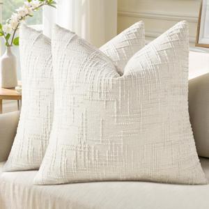 decorUhome Summer Cream White Chenille Throw Pillow Covers 18x18 Set of 2 Textured Cozy Slubby Couch Pillow Covers Modern Farmhouse Boho Decorative Pillow Cases for Bed Sofa Living Room