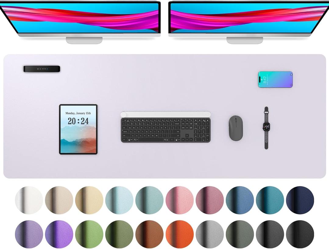 Aothia Large PU Leather Desk Pad Protector  Non-Slip Mouse Pad & Writing Mat for Office/Home, Waterproof, Easy to Clean (48" x 17", Soft Lavender)