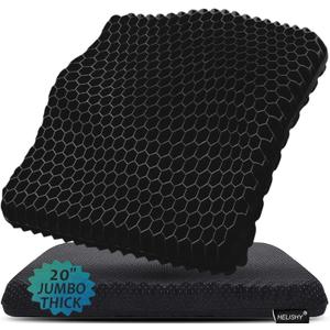 20" Gel Seat Cushion for Long Sitting(Jumbo&Thick)  Office Chair Cushion  Wheelchair Cushions for Pressure Sores  Non-Slip Desk Chair Car Seat Cushion Driving  Sciatica & Back Pain Relief (Black)