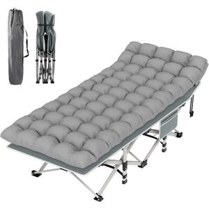 Suteck Camping Cot, Folding Camping Cot Bed for Adults Sleeping 1200D Double Layer Oxford Portable Folding Outdoor Cots for Camping W/Soft Pad Carry Bag for Home Office Nap Beach Travel, 500LBS,Grey, 75"×28"×15"