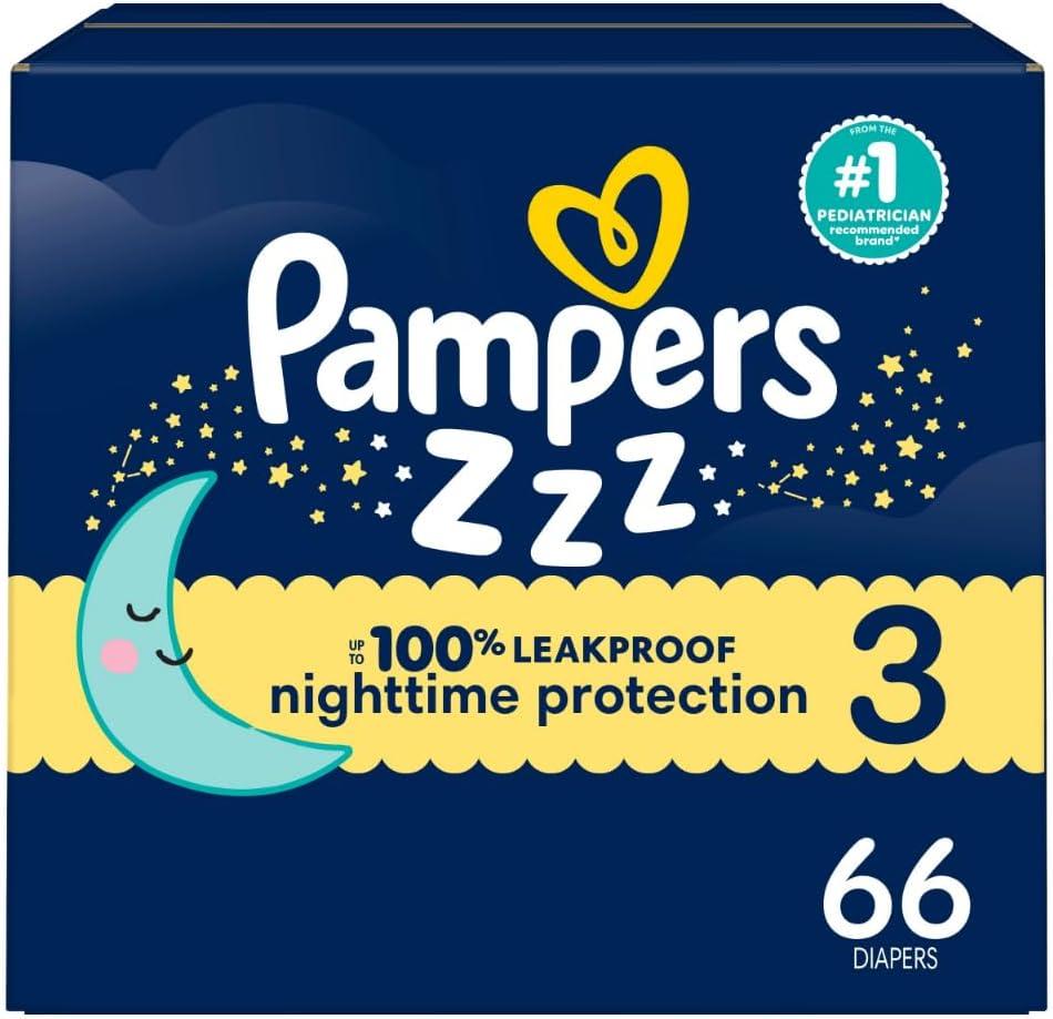Pampers Overnight Diapers - Swaddlers Overnights - Size 3, 66 Count, Disposable Baby Diaper, Night Time Leak and Skin Protection