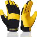 WESTWOOD FOX Gardening Working Gloves Leather Safety Thorn Proof Gloves for Mens & Women Flexible Heavy Duty Mechanic Gloves (Small, Yellow)