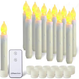 Amagic 12pcs Batteries Operated Taper Candles with Remote, Warm White Flickering Light, Flameless Handheld Candles Floating, Led Hanging Candlesticks for Party Halloween Christmas Church Home