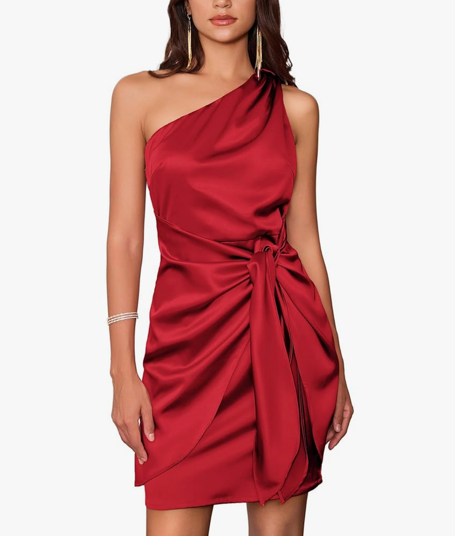 GRACE KARIN 2025 Women Satin Dress Cocktail One Shoulder Sleeveless Tie Waist Party Mini Dresses
Size12
