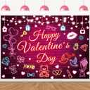 Happy Valentine's Day Backdrop 7x5FT Pink Neon Valentine's Day Photography Background Red Brick Wall Banner Valentines Party Decoration Supplies Photo Props