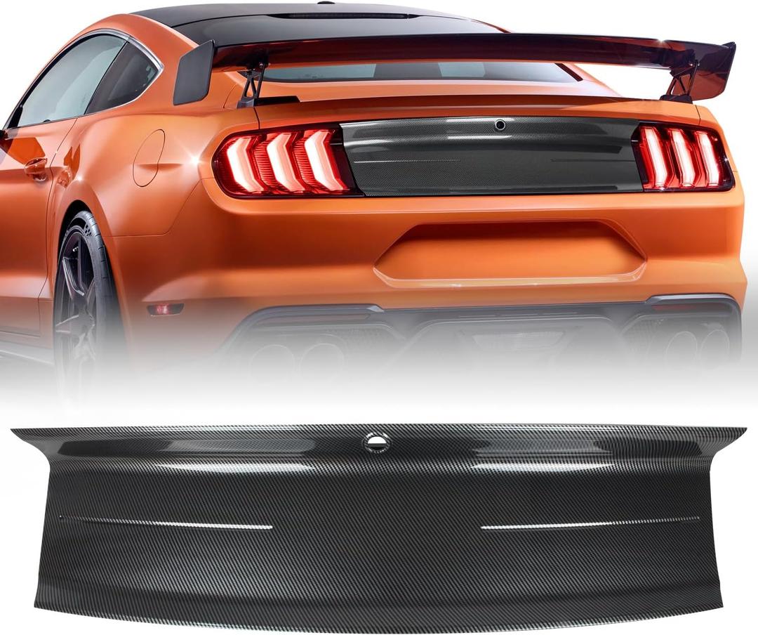 Rear Decklid Panel Trim Compatible with Ford Mustang 2015-2023, External Accessories Trunk Center Cover Panel Trim Compatible with Ford Mustang 2015-2023(Carbon Fiber Texture with Line)
