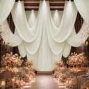 20x40FT Ivory Ceiling Drapes for Weddings, Wrinkle Free Extra Long Drapery, 60"W x 480"L