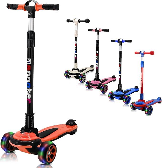 3 Wheels Kids Scooter for 5+ Years Old Boys Girls Teenager Foldable 4 Adjustable Handlebar from 32" - 40" Wide Flashing LED Wheels