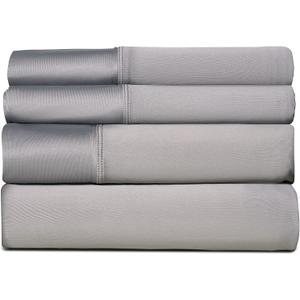 SHEEX - Active Comfort Cooling Sheets Set (Queen) Pewter - Moisture Wicking - 1 Flat Cooling Sheet, 1 Fitted Cooling Sheet, 2 Cooling Pillow Covers - Wrinkle Free - Sleep Aid