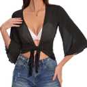 Women's Short Cardigan Bolero Shrug Sheer Tie Front Top 3/4 Sleeve Jacket for Dress (XX-Large)