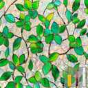 Window Privacy Film Stain Glass Window Film Rainbow Window Film Window clings Non-Adhesive Reusable Decorative for Room (Greenery Leaf, 17.5 x 78.7 in)