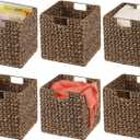 mDesign Natural Woven Hyacinth Cube Organizer Basket with Handles, Storage for Bathroom, Laundry Room Shelf or Nursery - Perfect for Cubby Storage Units - Hold Blankets and Books - 6 Pack, Brown Wash