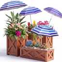 Abbylike 4 Set Plant Umbrellas for Outdoor Plants, Garden Umbrella Shade for Potted Plants and Garden Beds Plant Cover for Sun Summer Beach Terrace Lawn Swimming Pool (Stripe,Blue and White)