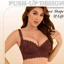 Push Up Lace Bra Soft Underwire T-Shirt Bras Add One Cup Back Fat Bra with High Support(34B-46DD) (Brown)