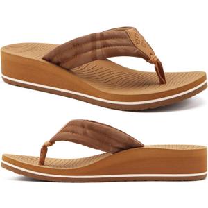 COFACE Womens Flip Flops with Arch Support Ladies Fashion Lightweight Wedge Flip Flops Comfortable Yoga Mat Sole Summer Platform Thong Sandals (7, Khaki)