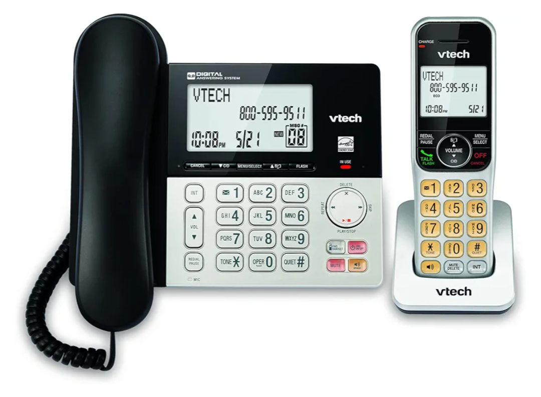 VTech VG208 DECT 6.0 Corded/Cordless Phone for Home with Answering Machine, Call Blocking, Caller ID, Large Backlit Display, Duplex Speakerphone, Intercom, LinePower(Silver/Black)