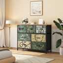Sweetcrispy 7 Drawer Dresser for Bedroom Storage, Fabric Bins, Floral Print, 39.3"D x 11.8"W x 30.3"H