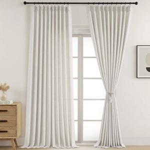 Extra Wide Natural Pinch Pleated Curtains 96 Inches Long 2 Panels, Light Filtering Faux Linen Curtains for Large Windows, 60 Inch Width Farmhouse Drapes for Living Room, 2x60Wx96L Inches