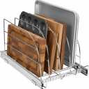 HOLDN STORAGE Pull Out Organizer for Bakeware, Cutting Board and Trays, Adjustable Dividers - Heavy Duty, For Narrow Cabinet Spaces, 12.5W x 21D x 11H, Chrome