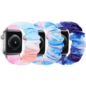 Scrunchie Bands Compatible with Kids Apple Watch Band, Cute Stretchy Breathable Strap for iWatch Series 10 9 8 7 6 5 4 3 SE SE2 Small Wrists Boys Girls (Colorful+BluePink+StarryBlue)