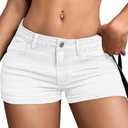 ELLEVEN High Stretchy Low Rise Jean Shorts for Women, Y2K MIni Denim Shorts Sexy Summer (Medium, White)