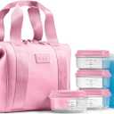 Fit & Fresh Remi Lunch Bag for Women Work  Neoprene Lunch Tote with Containers & Ice Pack, Reusable Meal Prep Lunch Box, Large Capacity, Machine Washable, Pink