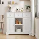 ChooChoo Buffet Cabinet, Coffee Bar with Drawers and Doors, Sideboard Storage with Shelves for Kitchen, Dining Room, Living Room, White