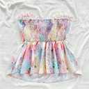 Milumia Women's Floral Plants Print Tie Front Tube Top Ruffle Trim Strapless Peplum Tops (M)