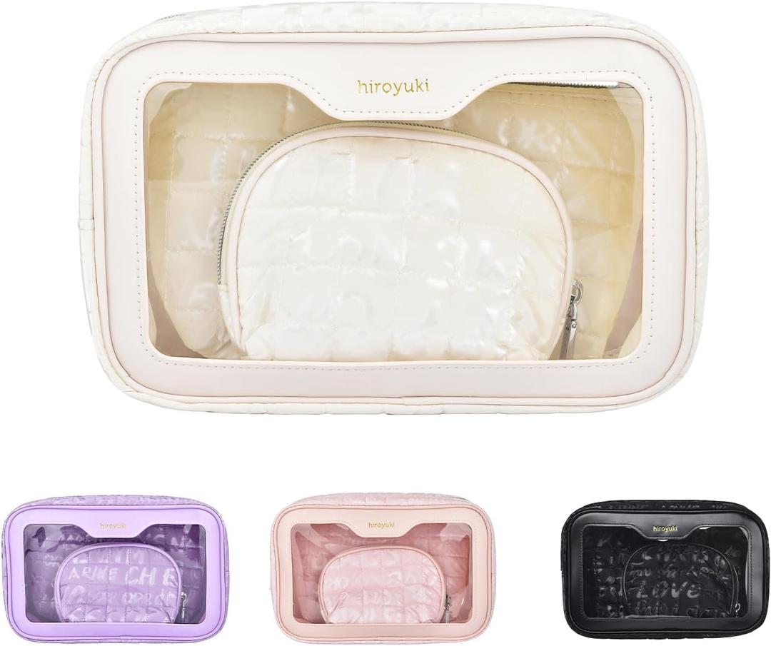 Hiroyuki 3Pieces Clear Makeup Bag Set Large Capacity Cosmetic Bag Large Travel Toiletry Organizer Bag Set Plastic Transparent Cosmetic Bag Wash Bag (white3ps)