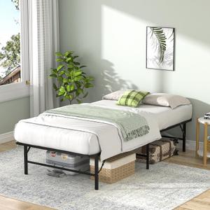 VECELO Metal Folding Bed Frame, No Tools Required, Platform Mattress Base Supports Up to 660Ibs, 14 Inches High, Heavy Duty Construction, Ideal for Small Apartments, Guest Rooms, Twin, Black