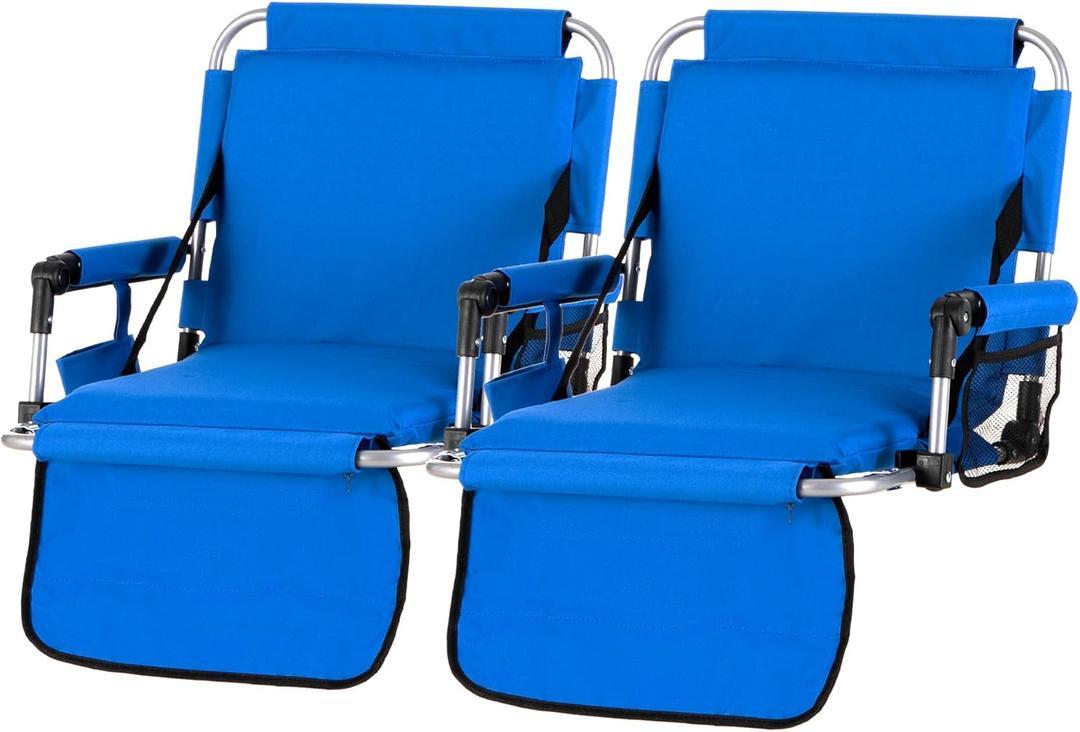GREEN PARTY Stadium Seat for Bleachers Portable Outdoor Floor Folding Stadium Chair with Armrest, Back Support, Cup Holder, Mesh Bag and Hide Hooks (Blue 2)