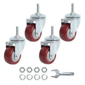 Finnhomy Swivel Caster Wheels 2 Inch Heavy Duty Threaded Stem Casters 1/4" - 20 x 1 Set of 4 for Wire Shelve Wheels PU Load Bearing 800 Lbs Anti-wear Smooth Casters, Red