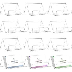 Hedume 12 Pack Business Card Holder for Desk, Office Acrylic Business Card Table Top Display Holders, Clear Name Card Holder Stand, Capacity: 50 Cards