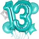 Teal Blue Number 13 Balloons 40 Inch Big Helium Mylar Digital Balloon Mermaid Theme Anniversary Wedding 13th Birthday Party Decor Supplies 5 Pcs