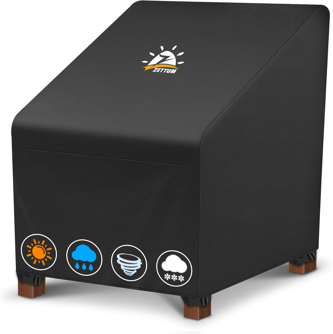 Zettum Patio Chair Cover - 600D Outdoor Chair Cover Waterproof & Heavy Duty, Lawn Lounge Deep Seat Furniture Cover for Swivel Chair, Wicker Chair, Rocking Chair, Single Sofa Chair - 32 x 38 x 31 Inch (Black - 1 Pack)