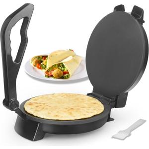 Compact 10'' Roti Maker Machine, Electric Tortilla Press with Detachable Handle, Prensa Para Tortillas,Chapati Maker Machine, Burrito Maker, Tortillera, Black
