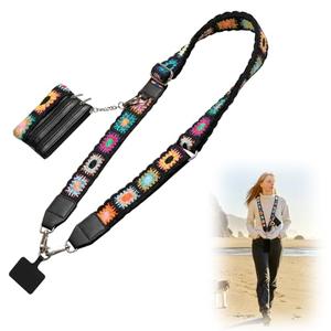CUEDM Cell Phone Lanyard Crossbody,Adjustable Cell Phone Strap with Detachable Wristlet,Clip and Go Strap for Phone with Wallet Crossbody