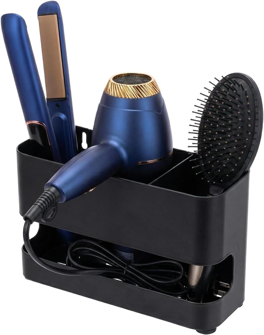 MyGift Hair Tools Organizer with 3 Slots, Black Metal Curling Iron Holder, Wall Mounted Salon Hot Tools Organizer, Blow Dryer, Straightener and Hair Brush Holder